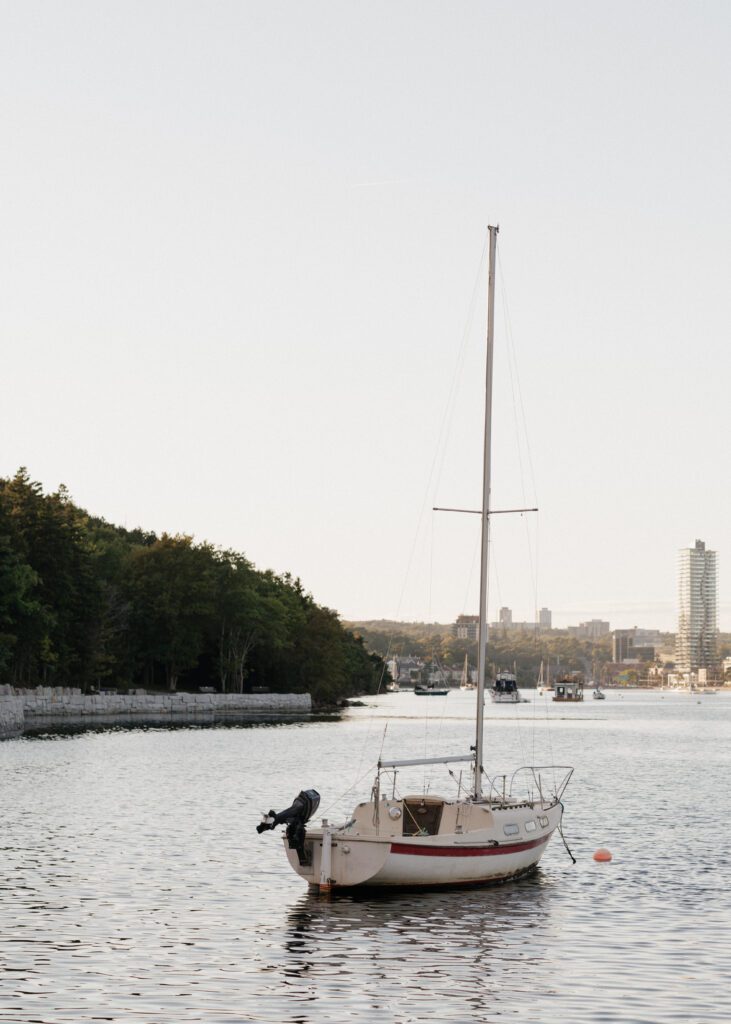 sailboat in the halifax arm at sunset