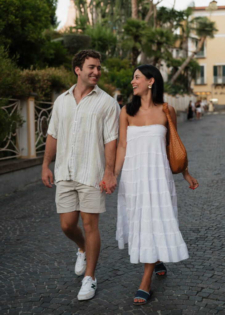 canadian couple walking the streets of sorrento italy